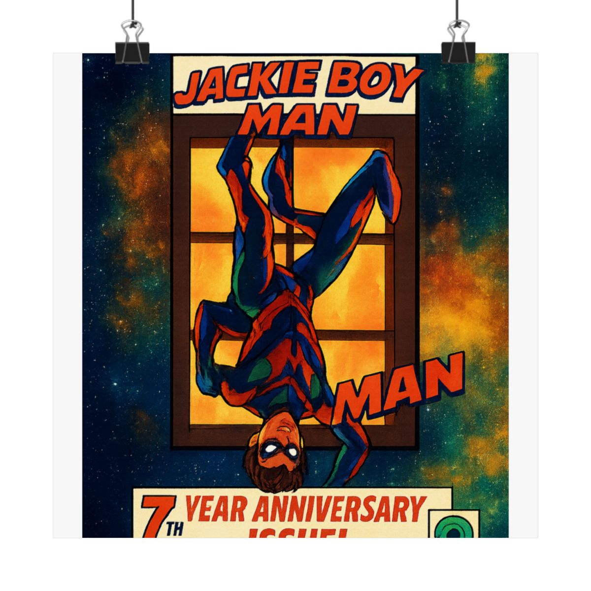 Jackie Boy Man 7th Anniversary Superhero Comic Poster | Retro Wall Art Print - alternate angle 3, merchandise
