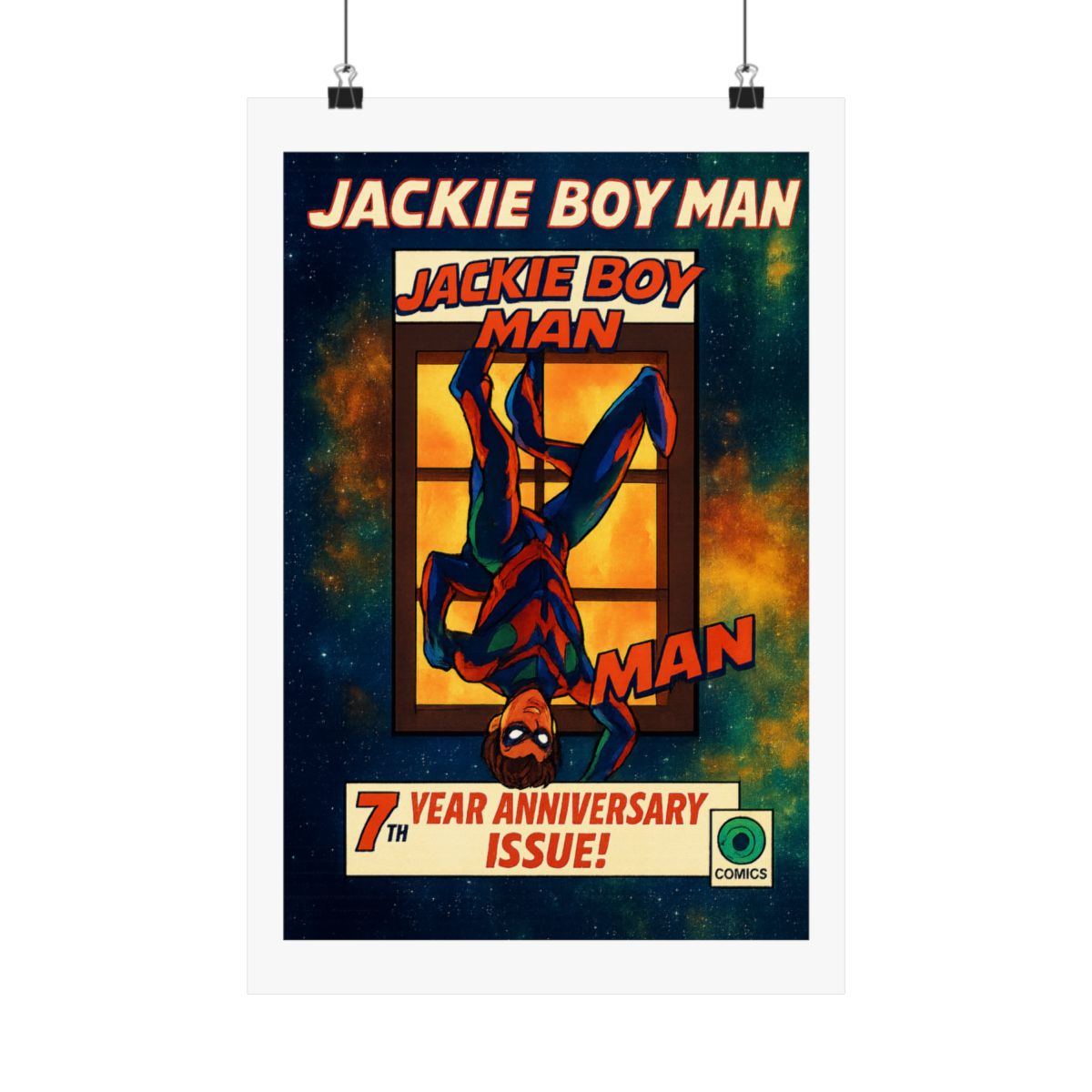 Jackie Boy Man 7th Anniversary Superhero Comic Poster | Retro Wall Art Print - alternate angle 1, merchandise